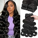 16A Raw Human Hair Bundles 18 20 22 24 Inch Body Wave Bundles Human Hair 100% Unprocessed Brazilian Hair 4 Bundles Human Hair Extensions Quick Weave Triple Lifespan Virgin Remy Hair Natural Black