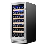 Yeego 15 Inch Wine Fridge Cooler - 33 Bottles Wine Cooler with Glass Door, 40-65℉ Built-In or Freestanding Refrigerator, Under Counter Wine Fridge for Kitchen Bar Office (Left-Hinged)