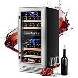 BODEGA COOLER 15 Inch Wine Fridge - 30 Bottles Dual Zone Wine Cooler, 41°F -72°F Wine Beverage Cooler Built-in or Freestanding, Adjustable Shelves & Bule LED Light, Perfect for Home/Kitchen(3.2 cu.ft)