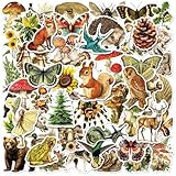 50 Pcs Vintage Flora & Fauna Forest Stickers, Waterproof Vinyl Retro Nature Decals for Laptop Skateboard Luggage, Classic Woodland Creature & Plant Stickers Gift for Kids Teens Adults (Flora Fauna)