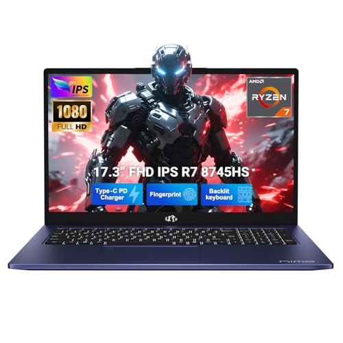 NIMO 17.3" Light-Gaming Laptop, AMD Ryzen 7 8745HS 8-Core Processor up to 4.9GHz, 64GB DDR5 RAM 2TB SSD, AMD Radeon 780M Graphics FHD IPS 100W USB-C, Backlit Keyboard, Fingerprint (Renewed)
