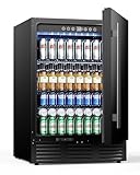 24 In Beverage Refrigerator with Stainless Steel Door, 181 Cans, Built-In or Freestanding Beverage Cooler, Drink Fridge for Soda, Beer and Wine, Under Counter Refrigerator for Home/Bar/Office (Black)
