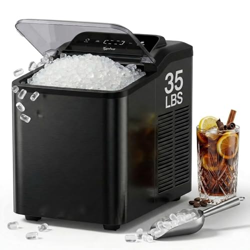 Typhur Fast Nugget Ice Maker, Chewable Pebble Ice Machine Countertop with Self-Cleaning Pump & 8-Pack Cleaners, 35lbs/24H Crushed Ice for Kitchen, Bar, RV, Outdoor (Black Stainless Steel)