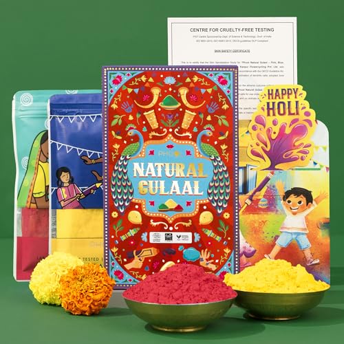 Phool Double Dhamaal Natural Gulal Pack (Yellow + Red) | 150 GMS Natural gulal Holi Colors | Skin Safe gulal with Certificate | Holi Gulal Pack for Kids & Family | Interactive Card