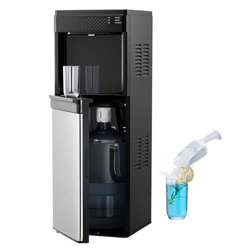 VEVOR Water Dispenser with Ice Maker, 3-in-1 Floor-Standing Water Dispenser, 33 LBS/24H, 9 Cubes/7 Min Fast Ice Making with 1.3 LBS Storage, Bullet Ice-Cubes & Cold-Water, for Home, Kitchen, Party