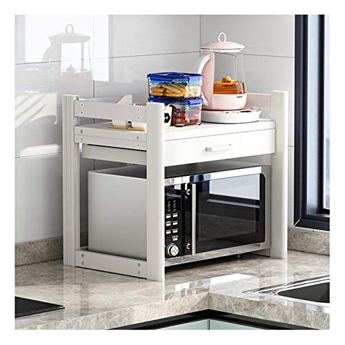Liftable Microwave Shelf Stand - Black Stainless Steel Oven Rack with Storage Drawers Adjustable Kitchen Space-Saving Holder for Small Appliances