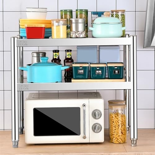 FCHZJCZYT Adjustable Freestanding Storage Rackstainless Steel Shelvingopen Kitchen Utensil Storage Rackmulti-Tier Shelves for Countertops and Floorssmall Appliance Storage Rack,Silver,45x100x80cm