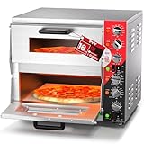 PYY 16" Indoor Electric Double Decker Pizza Oven w/Pizza Stone for Restaurant Home,Countertop Pizza Oven with 60-min Ring Timer, Commercial Pizza Oven with 4 Large Heat Tube, 3200W, ETL listed,Grey