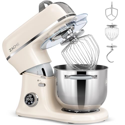 Zacme 7 Quart Stand Mixer Aluminum Die Casting, 650W 12 Speed Tilt-Head Kitchen Electric Stand Mixer, Household Food Mixer with Stainless Steel Bowl, Dough Hook, Whisk and Beater (Cream)