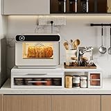 2-Tier Microwave Stand with Pull-Out Shelf, Metal Coffee Station with Drawer, Countertop Kitchen Storage Rack for Microwave, Coffee Maker and Small Appliances