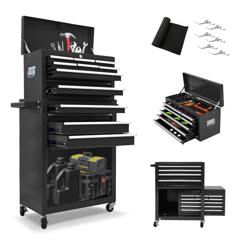 Torgrif Rolling Tool Chest with Wheels,13-Drawer Large Lockabe Tool Box with Drawers, Metal Detachable Tool Storage Cabinet for Garage, Workshop(Black)