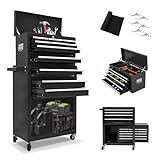 Torgrif Rolling Tool Chest with Wheels,13-Drawer Large Lockabe Tool Box with Drawers, Metal Detachable Tool Storage Cabinet for Garage, Workshop(Black)
