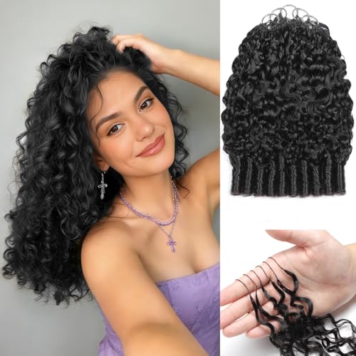 Miracle Knots Hair，Burmese Curly Crochet Human Hair for Black Women, 18 Inch 125g 100 Strands Pre-Separated Invisible Feather Crochet Human Hair Bundles, Natural Black