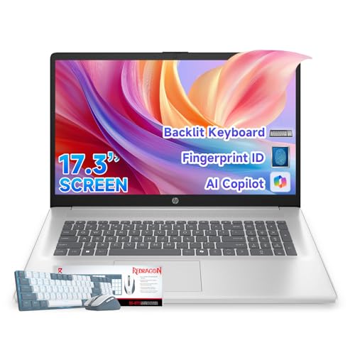 HP 17.3" Business Laptop, 13th Gen Intel 10-Core i5-1334U(Beats i7-1255U), 64B RAM, 2TB SSD, Backlit Keyboard, Fingerprint Reader, Lifetime Windows 11 Pro & Copilot AI, with Patented KB Kit