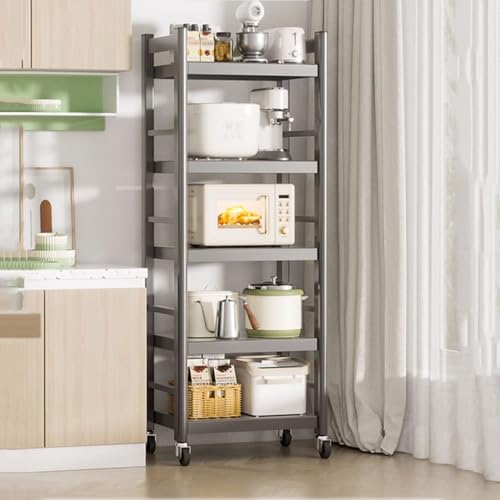 Microwave Oven Rack,Adjustable Microwave Oven Rack with 4 Rolling Casters - Metal Kitchen Storage Shelf for Dishes, Pots, Pans & Small Appliances - Space-Saving, Versatile Kitchen Organizer
