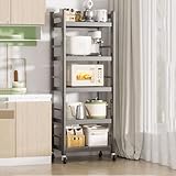 Microwave Oven Rack,Adjustable Microwave Oven Rack with 4 Rolling Casters - Metal Kitchen Storage Shelf for Dishes, Pots, Pans & Small Appliances - Space-Saving, Versatile Kitchen Organizer