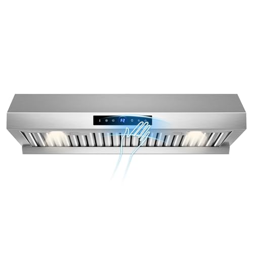 30 inch Under Cabinet Range Hood 1200 CFM with 4-Speed Gesture Sensing & Touch Control, Stainless Steel Kitchen Stove Vent Hoods with 2 LED Lights, Time Setting, Dishwasher-Safe Baffle Filters