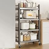 Microwave Oven Rack,Adjustable Microwave Oven Rack with 4 Rolling Casters - Metal Kitchen Storage Shelf for Dishes, Pots, Pans & Appliances - Space-Saving Solution for Small Kitchens