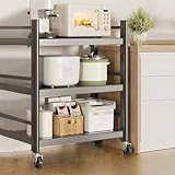 Microwave Oven Rack,Adjustable Microwave Oven Rack with 4 Rolling Casters - Sturdy Metal Kitchen Storage Shelf for Dishes, Pots, Pans & Small Appliances - Space-Saving Organizer