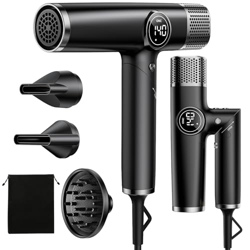 Dual Voltage Travel Hair Dryer with Diffuser, 1900W Professional High-Speed Ionic Blow Dryer for Fast Drying, Lightweight, No Heat Damage, Global Use 110V-240V