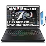 Lenovo ThinkPad P16 Gen 3 Mobile Workstation Laptop (16" 4K+ UHD+, NVIDIA RTX PRO 2000 Blackwell 8GB, Intel Core Ultra 7 255HX, 64GB DDR5, 2TB SSD) for Engineer, Designer, 2x Thunderbolt 5, Win 11 Pro