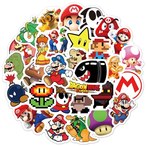 50Pcs Cartoon Mario Stickers for Kids, Vinyl Waterproof Game Decal for Water Bottle Laptop Sticker for DIY Decorate Bumper Phone Hard Hat Kids Teens Gifts (MLA)