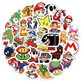 50Pcs Cartoon Mario Stickers for Kids, Vinyl Waterproof Game Decal for Water Bottle Laptop Sticker for DIY Decorate Bumper Phone Hard Hat Kids Teens Gifts (MLA)