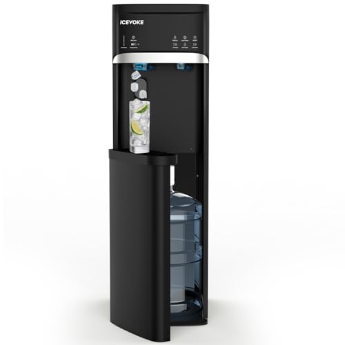 ICEVOKE 4-in-1 Self-Cleaning Water Dispenser with Ice Maker, Bottom Loading Hot & Cold Water Cooler for 5 Gallon Bottle - 22lbs/Day Ice Making - Child Safety Lock & Nightlight - for Home, Office