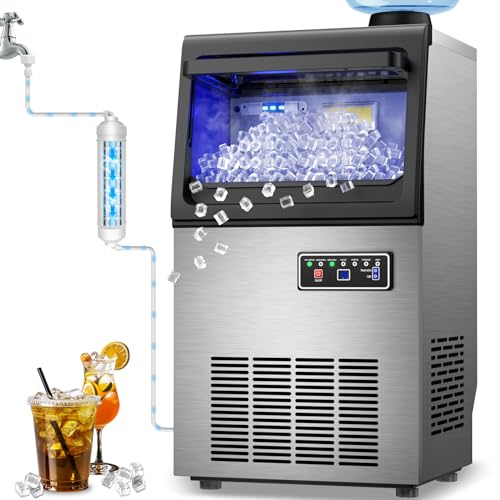Commercial Nugget Ice Maker Machine, 70LBS/24H with 16LBS Storage Bin, Self-Cleaning, Freestanding Undercounter Ice Maker, Stainless Steel Chewable Pellet Ice Machine for Kitchen/Bar/Home