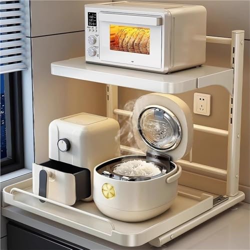 saditesdk Pull-Out Microwave Stand Multifunctional Storage Rack for Microwave Oven and Small Appliances Kitchen Countertop Organizer Long-Lasting，40 cm