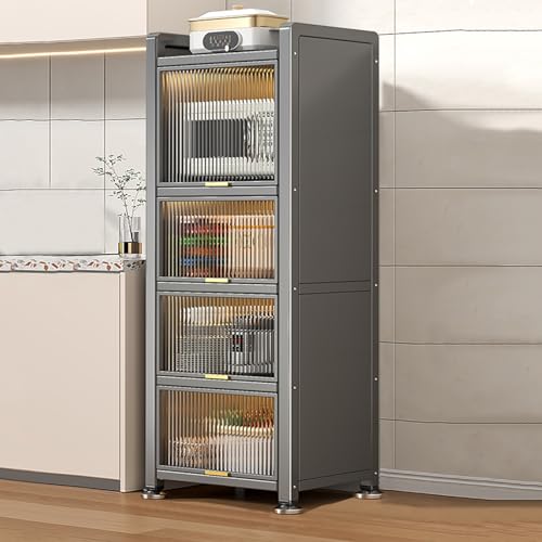 White Kitchen Appliance Storage Cabinet, Pantry Shelves with Transparent Flap Doors, 40x122x36cm, Space-Saving Kitchen Organizer Rack for Small Spaces