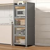 White Kitchen Appliance Storage Cabinet, Pantry Shelves with Transparent Flap Doors, 40x122x36cm, Space-Saving Kitchen Organizer Rack for Small Spaces