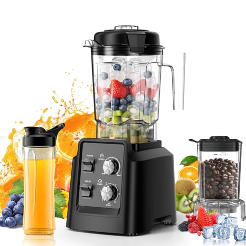Blender for Smoothies, 68oz Countertop Blenders for Kitchen with 27oz Grinder Cup, 1800W Smoothie Blender, Ice Crushing, Frozen Fruit, Protein Shake Maker with Timer, Self Cleaning, Black