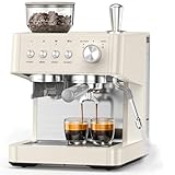 (2026 Upgrade) 15 Bar Espresso Machine with Built-in Anti-Clog Coffee Grinder, Expresso Coffee Machines with Milk Steam Wand/Frother/Tamping Tools,Espresso Maker with Grinder for Lattes-Almond