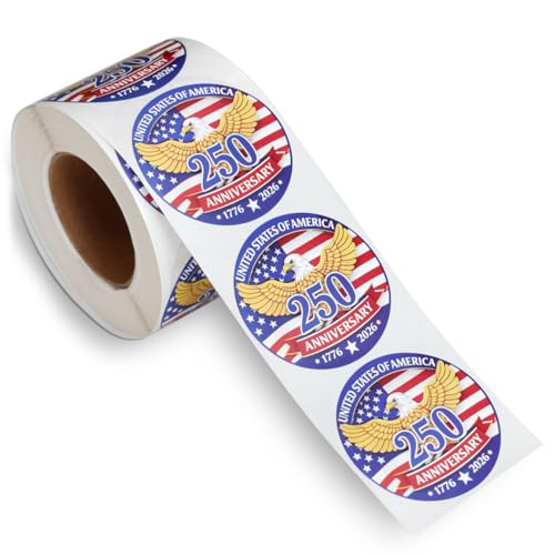 250th Anniversary Patriotic Stickers American Flag Pattern Round Waterproof Decals 1.89" Diameter Eco‑Friendly Strong Adhesive Stickers for Independence Day 500 Pcs/Roll