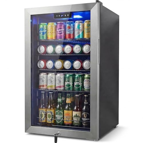 Velieta 20 Inch Beverage Refrigerator, Mini Fridge with Glass Door for Soda Beer– 130 Can Small Fridge for Home Office Bar, 3.4 Cu.Ft Drink Cooler with Reversible Door, Digital Temperature Control