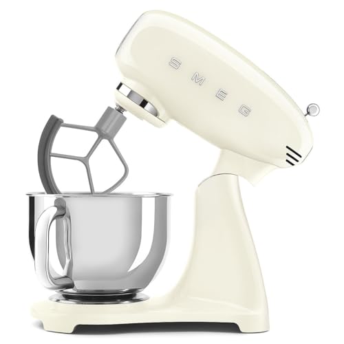 SMEG SMF05 Forte 5-Qt Stand Mixer with 750W Motor, Smooth Start & SteadyMix, Flex Edge Beater, 10 Speeds, Stainless Steel Bowl – Retro 50’s Style Planetary Mixer for Dough, Baking & Desserts-Cream