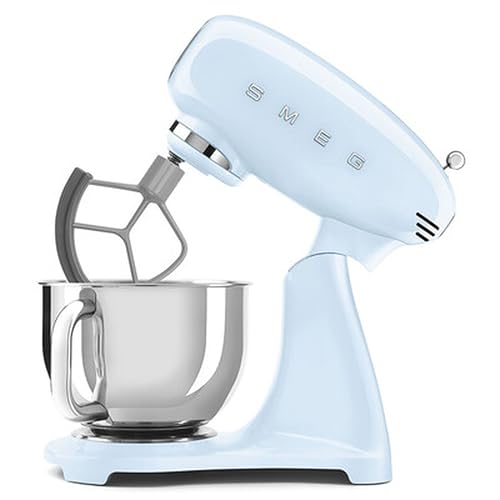 SMEG SMF05 Forte 5-Qt Stand Mixer with 750W Motor, Smooth Start & SteadyMix, Flex Edge Beater, 10 Speeds, Stainless Steel Bowl – Retro 50’s Style Planetary Mixer for Dough, Baking & Desserts-Blue