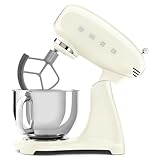 SMEG SMF05 Forte 5-Qt Stand Mixer with 750W Motor, Smooth Start & SteadyMix, Flex Edge Beater, 10 Speeds, Stainless Steel Bowl – Retro 50’s Style Planetary Mixer for Dough, Baking & Desserts-Cream
