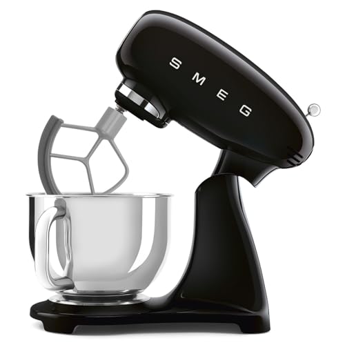SMEG SMF05 Forte 5-Qt Stand Mixer with 750W Motor, Smooth Start & SteadyMix, Flex Edge Beater, 10 Speeds, Stainless Steel Bowl – Retro 50’s Style Planetary Mixer for Dough, Baking & Desserts-Black