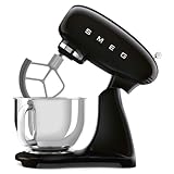 SMEG SMF05 Forte 5-Qt Stand Mixer with 750W Motor, Smooth Start & SteadyMix, Flex Edge Beater, 10 Speeds, Stainless Steel Bowl – Retro 50’s Style Planetary Mixer for Dough, Baking & Desserts-Black