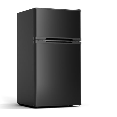 COWSAR 2.5 Cu.Ft Mini Fridge with Freezer, Double-Door Small Refrigerator for Bedroom with 2 Removable Shelves, Commercial Drink Fridge for Bed Room, Office, Kitchen, Dorm, Black