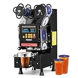 ROVSUN Cup Sealing Machine, Full Automatic Cup Sealer Machine 88/89/90/95mm, Electric Cup Sealing Machine 500-600 Cups/H, Bubble Tea Machine with Digital Control LCD Panel for Bubble Milk, Black