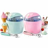 2026 Upgraded Small Home Mini Ice Cream Maker with Easy-Lock Lid, Mini Ice Cream Maker 1QT, 15-Min Fast Frozen Yogurt, Sorbet & Gelato Maker, Healthy Homemade Dessert Appliance (Cyan+Pink)