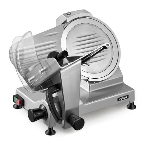 VEVOR 10" Commercial Meat Slicer, 240W Electric Deli Food Slicer with Carbon Steel Blade, Built-In Sharpener & 0-0.47" Adjustable Thickness for Frozen Meat, Ham, Baguett, Steak, UL Approved
