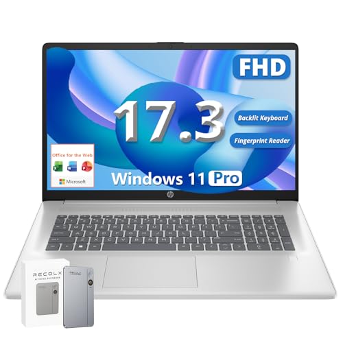HP 17 Laptop for Office Business - 64 GB RAM, 2 TB SSD, Intel i5-1334U(Up to 4.6 GHz), 17.3" FHD Display, Backlit Keyboard, Fingerprint Reader, Privacy Webcam, Windows 11 Pro, Bundle AI Voice Recorder
