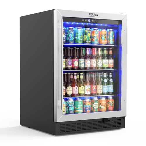 ROVSUN 24'' Beverage Refrigerator Cooler with Touch Panel & Adjustable Shelf, Undercounter Beverage and Wine Cooler Refrigerator for Soda Beer, Built-in or Freestanding for Home Office Kitchen or Bar