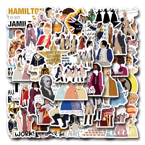 55PCS Hamilton Merch Stickers Pack Cute Musical Sticker for Water Bottle Laptop Skateboard Journal, Waterproof Vinyl Cool Decals for Teens Adults Party Supplies