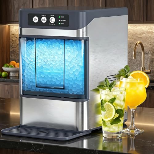 MOMOKOVA Nugget Ice Maker Countertop for Chewable Ice, 41lbs/24H Portable Pellet Ice Machine with One-Click Operation Self-Cleaning for Home, Kitchen, Bar, Office, Party (Silver)