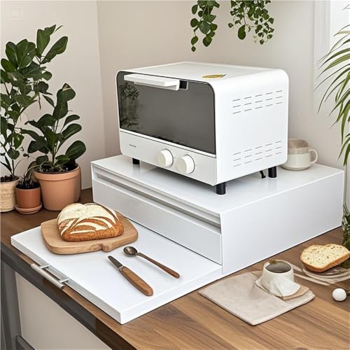 3-Tier Microwave Stand with Pull-Out Extension Shelf, Durable Carbon Steel Kitchen Organizer for Coffee Maker & Small Appliances, Space-Saving Microwave Rack